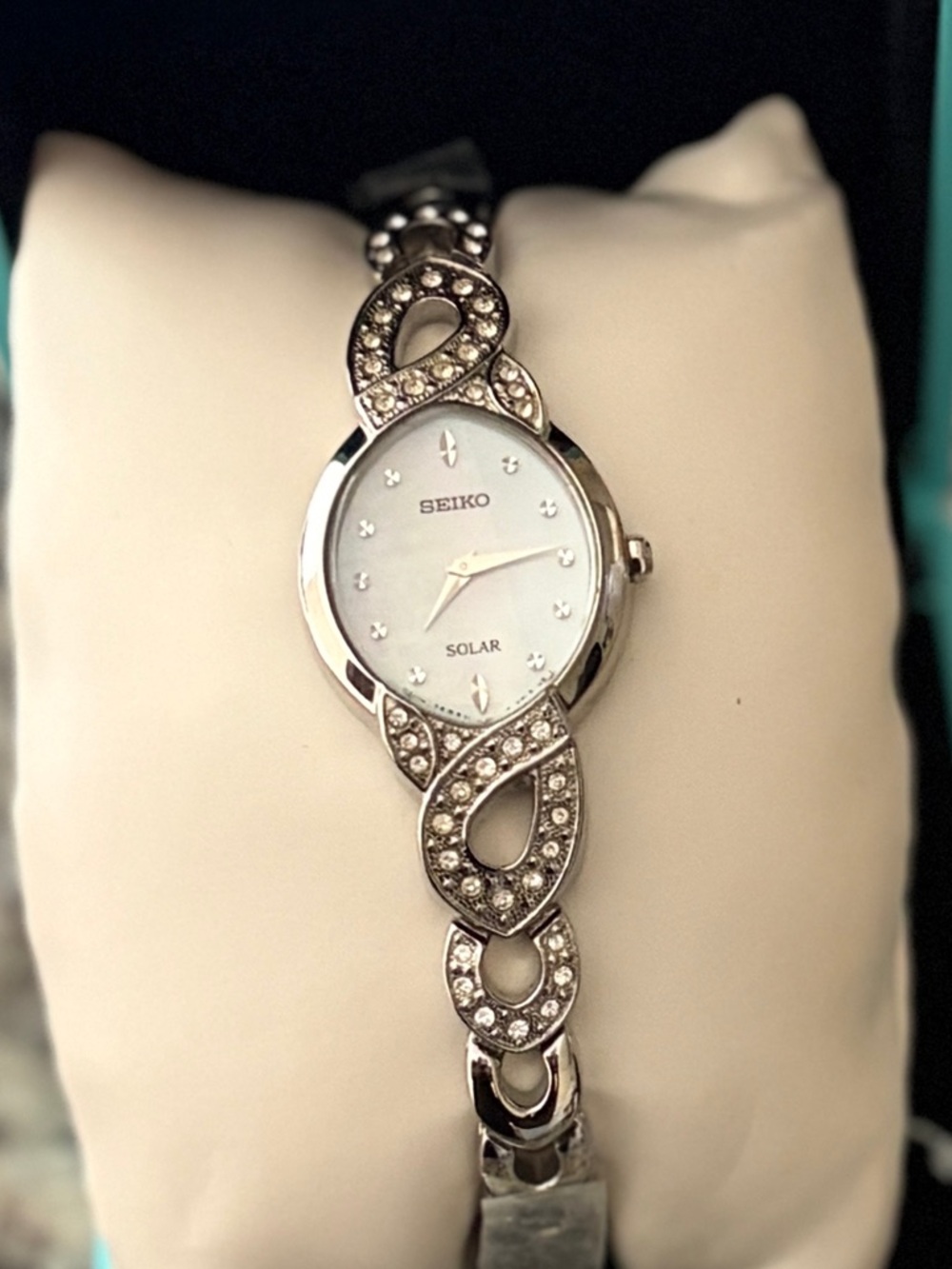 Seiko Silver-Tone Crystal Link Solar Bracelet Watch